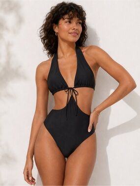 Monki Black Halter One-Piece Swim